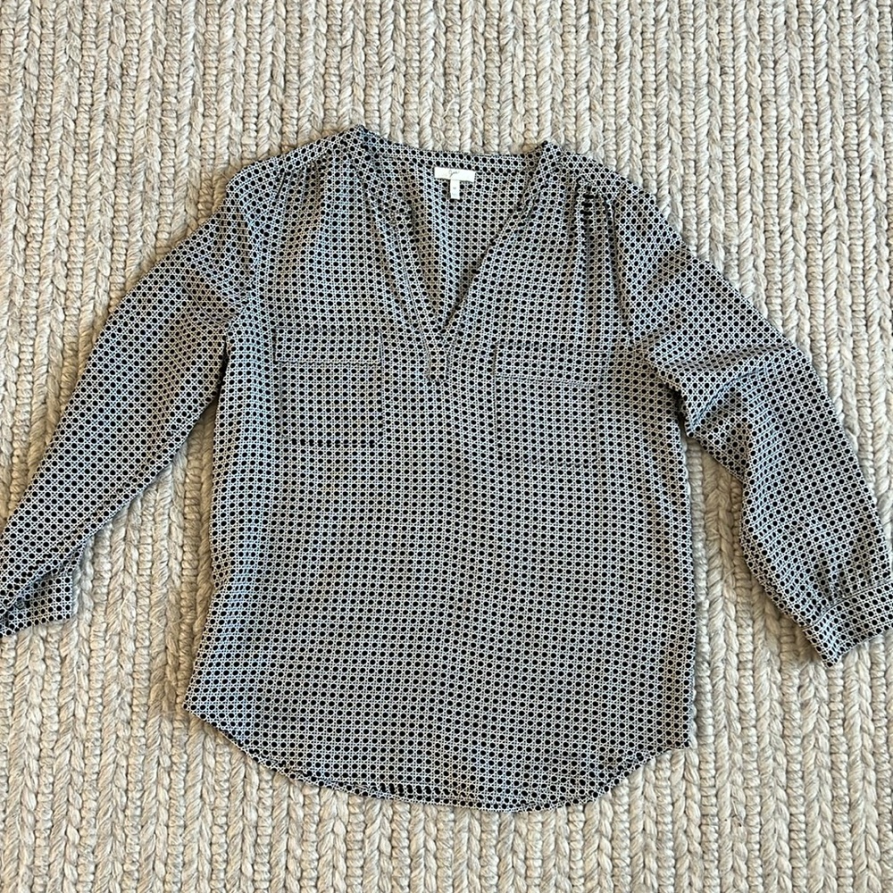 Joie black and white printed silk top